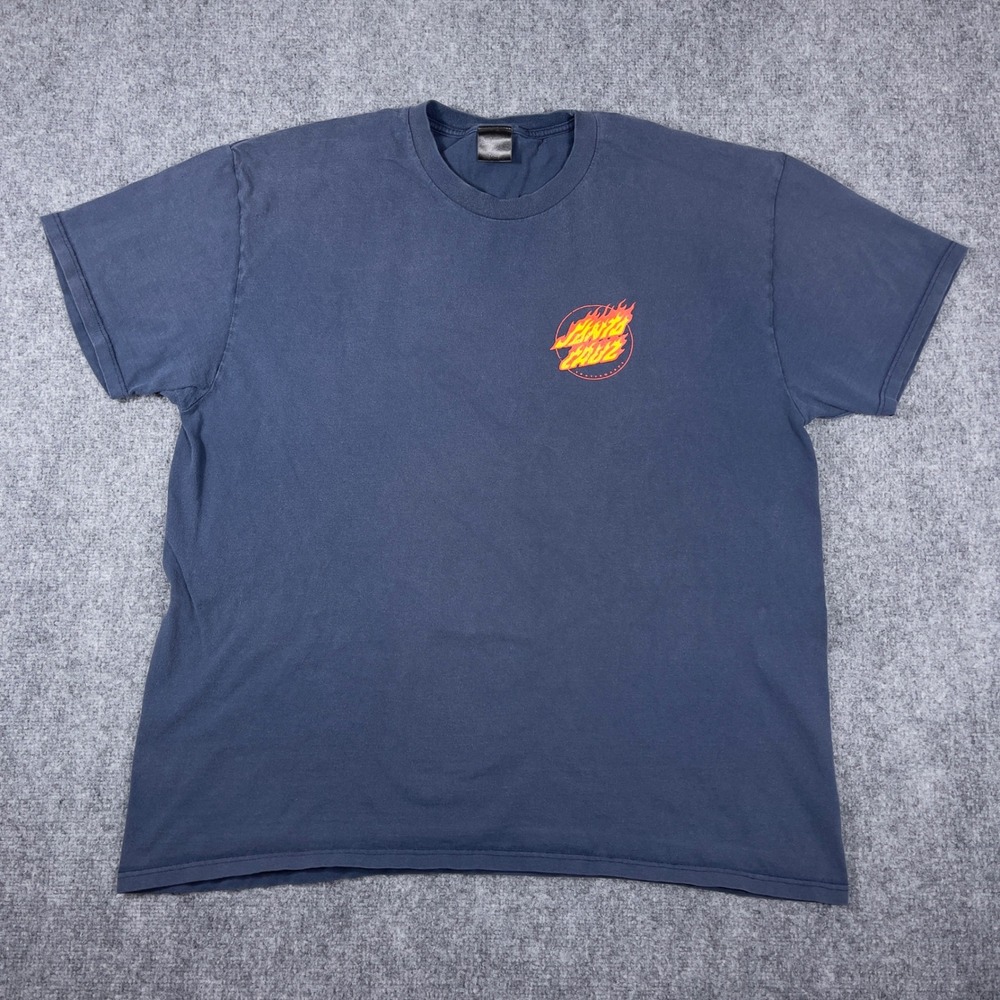 Y2K Santa Cruz Skate T-Shirt Mens 2XL Navy Blue Faded Flame Dot Logo Graphic
